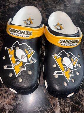 CROCS Pittsburgh Penguins Black and Yellow Slip-On Clogs